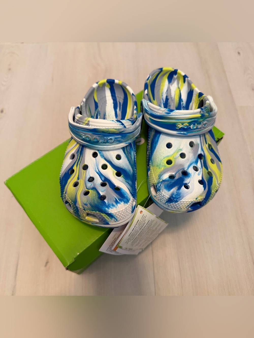 CROCS Kids Tie-Dye Clogs - Blue, White & Yellow NEW